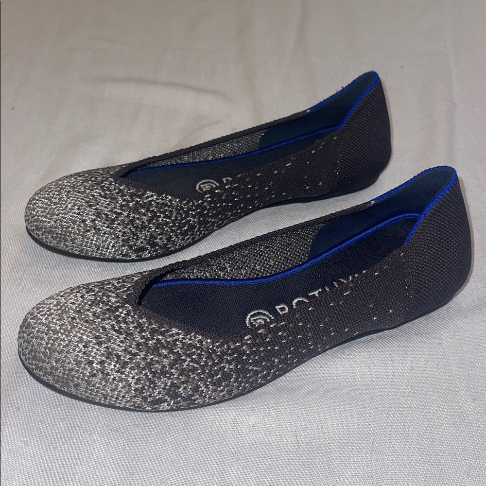 Rothy's Retired The Point Black Slate Metallic Luxury Flat Size 7 Sparkle EUC